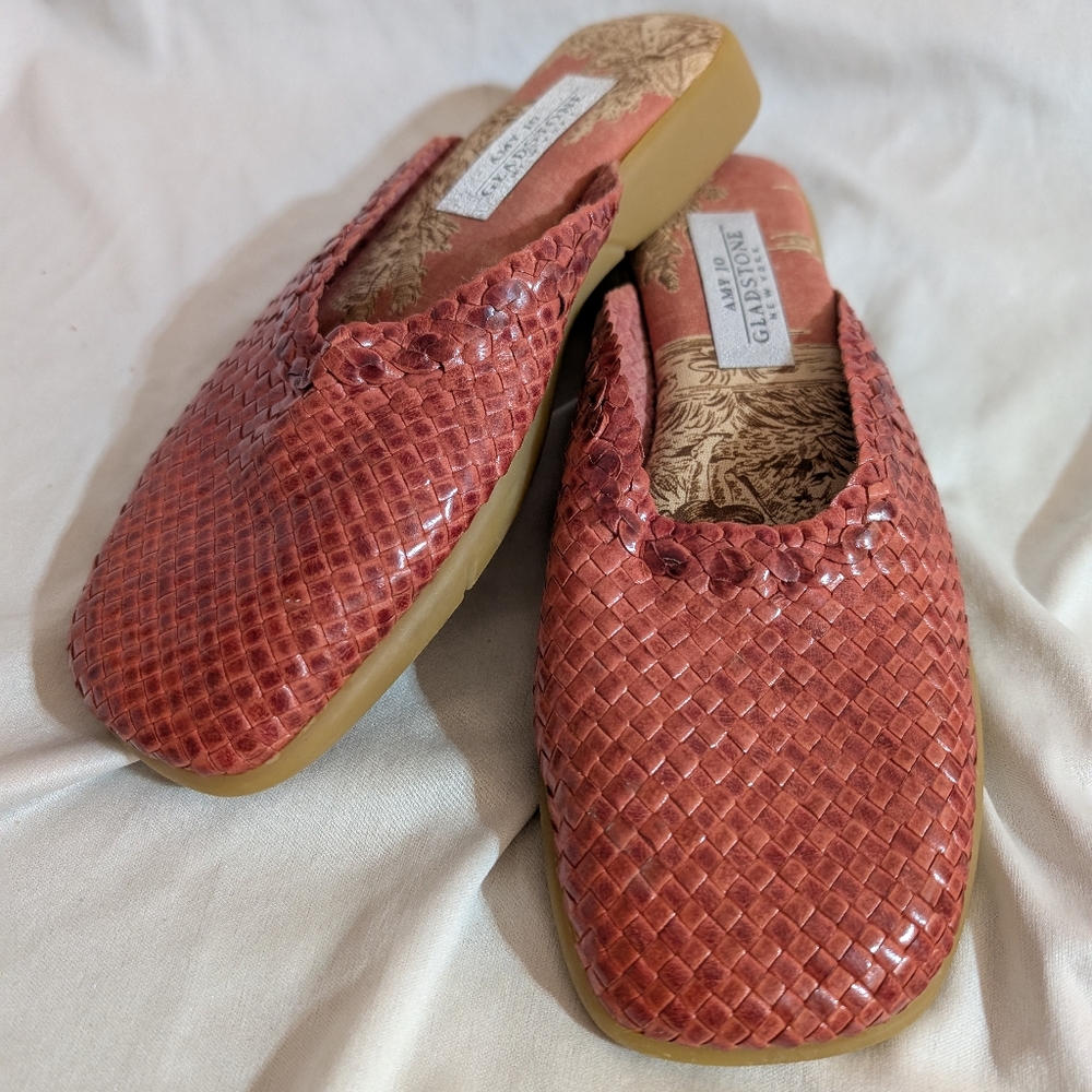 Amy Jo Gladstone Slippers Mules Pink Tone Woven Interweave 7.5